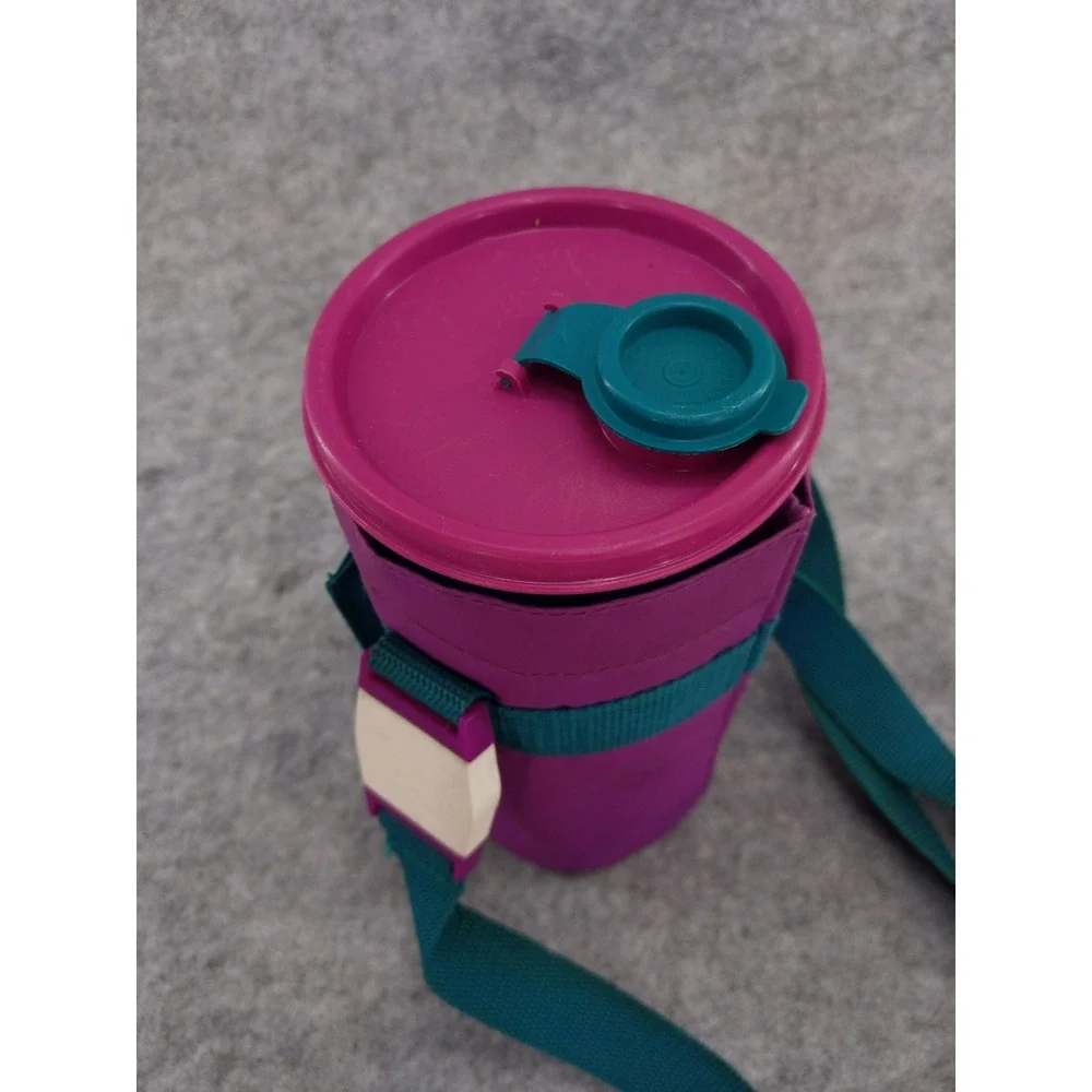 vtg 90s Tupperware Thirst Quake Teal/Purple‎ Drink Tumbler W/Lid & Carry Bag